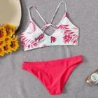 Женский купальник с цветочным принтом, повседневный бандажный бикини из двух предметов, Раздельный купальник с нагрудными подушечками, лето 2019