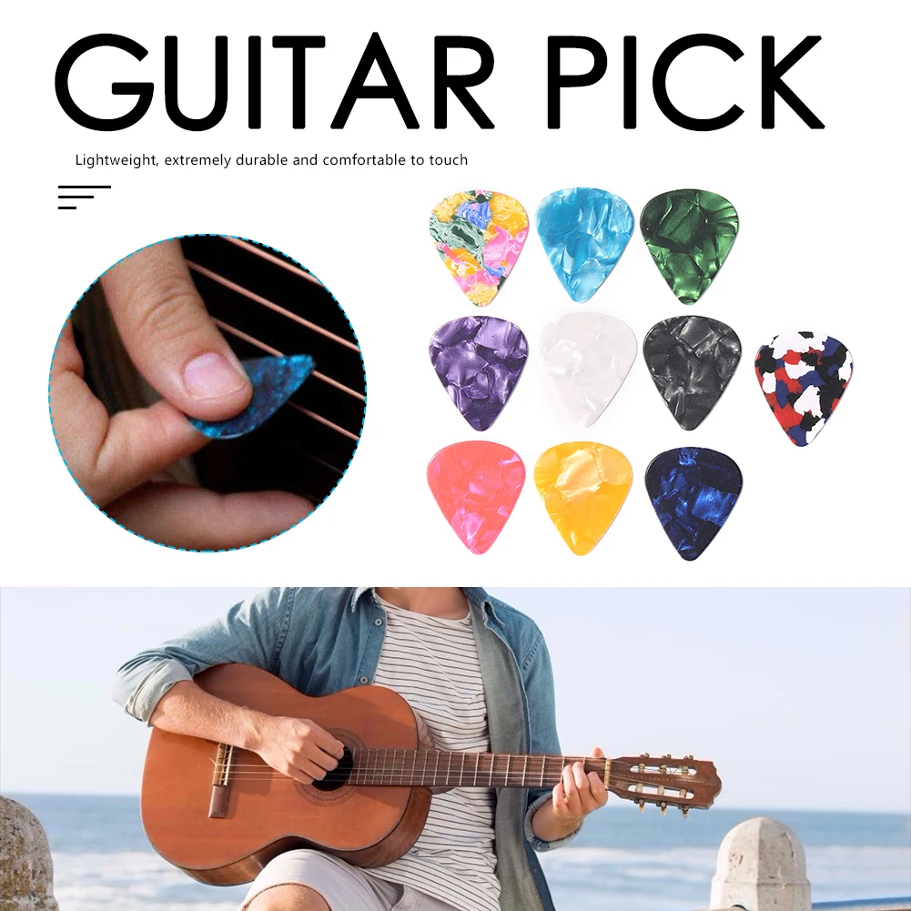 

10pcs Guitar Celluloid Picks in Metal Tin box Multicolour Guitar shrapnel Ukulele Pick 0.46/0.71/0.96 mm for Guitar Lovers