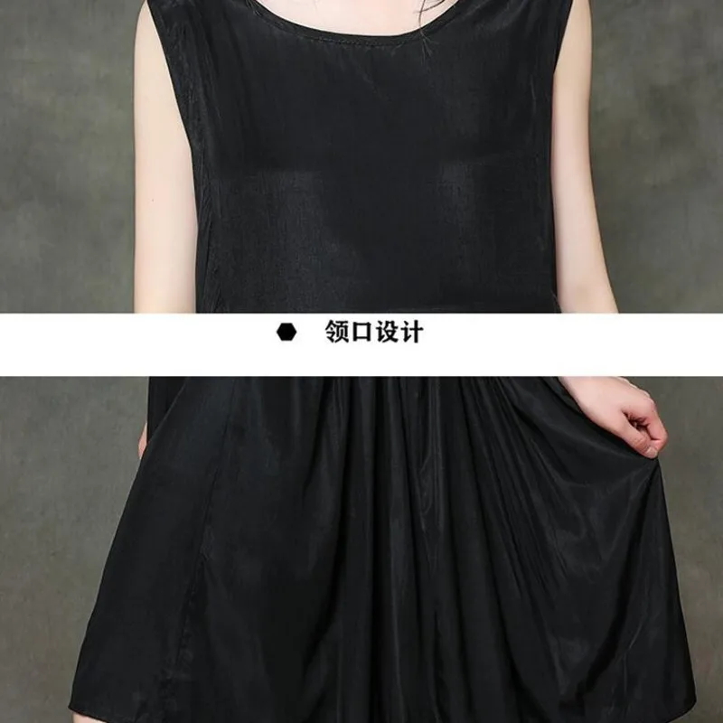 #0153 повседневное свободное платье миди без рукавов с круглым вырезом женское