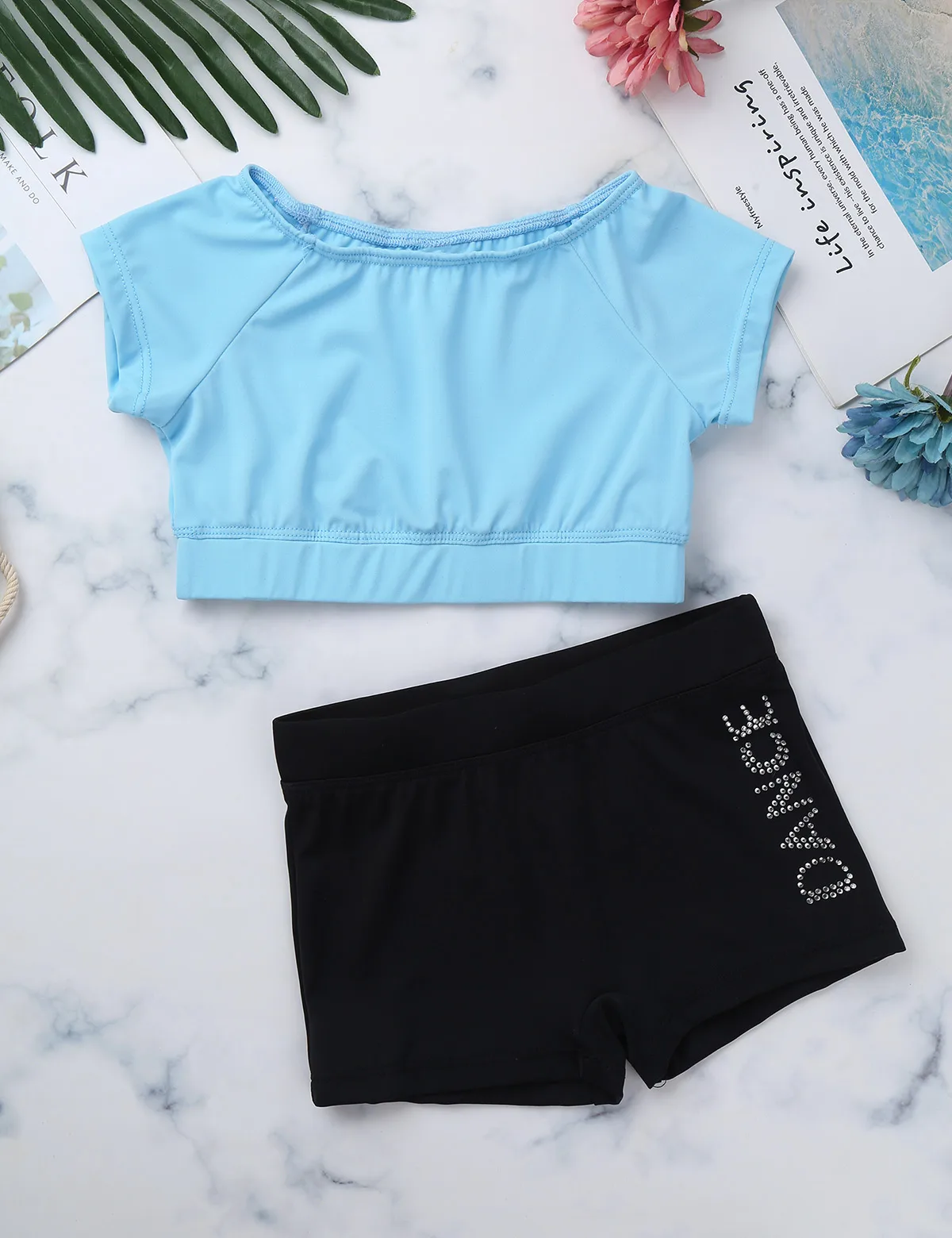 Детский комплект для девочек топ танцев бюстгальтер и шорты купальник