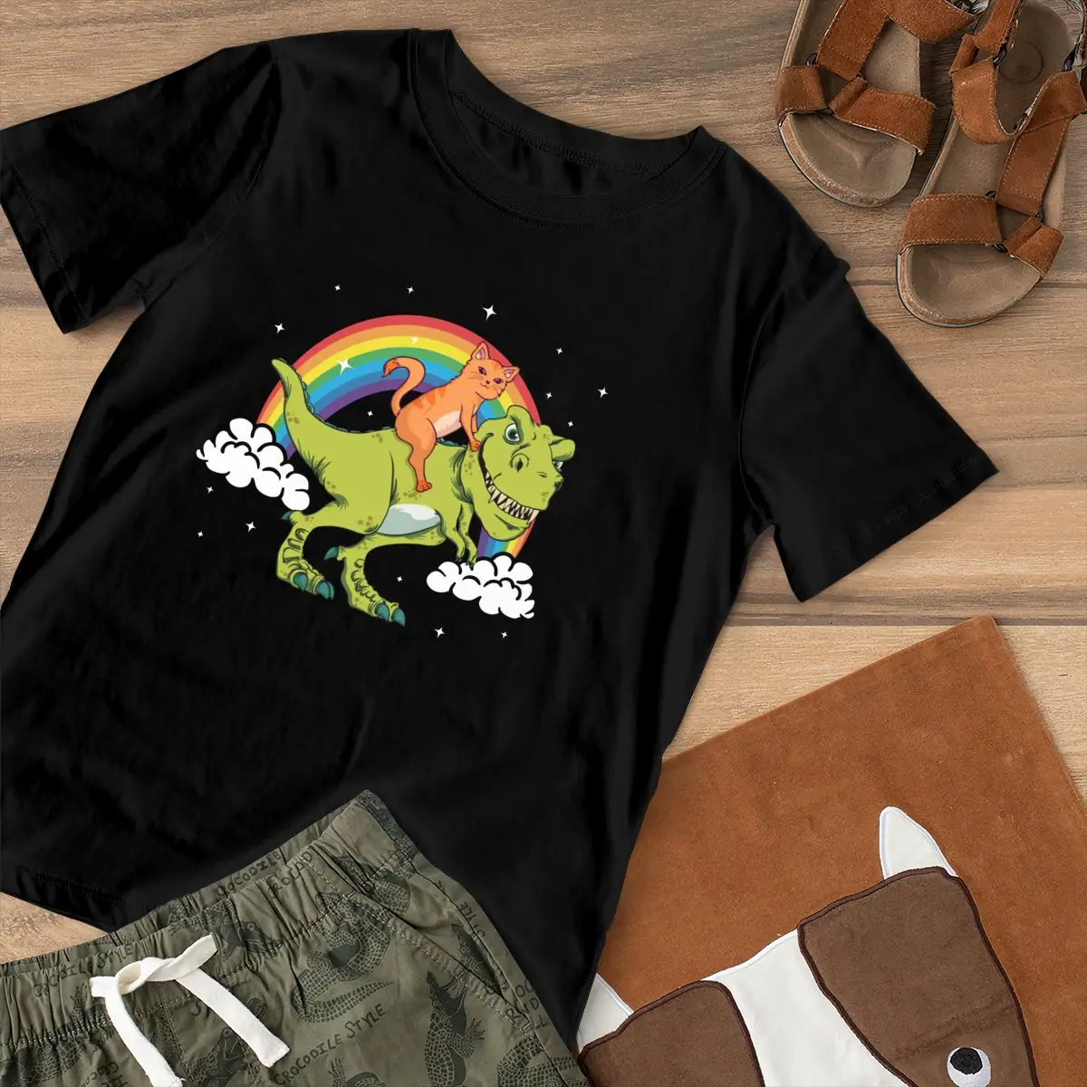Футболка с динозавром футболка верхом на Коте подарок большая черная женская |
