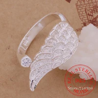 real 925 sterling silver rings for womencrystal adjustable wedding party simple wing ringwholesale factory price jkfja
