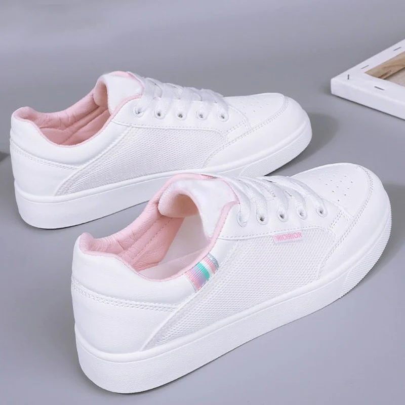 

2021 Spring Fashion Breathble Vulcanized Shoes Women Sneakers PU Leather Platform Shoes Women Lace Up Casual Shoes White