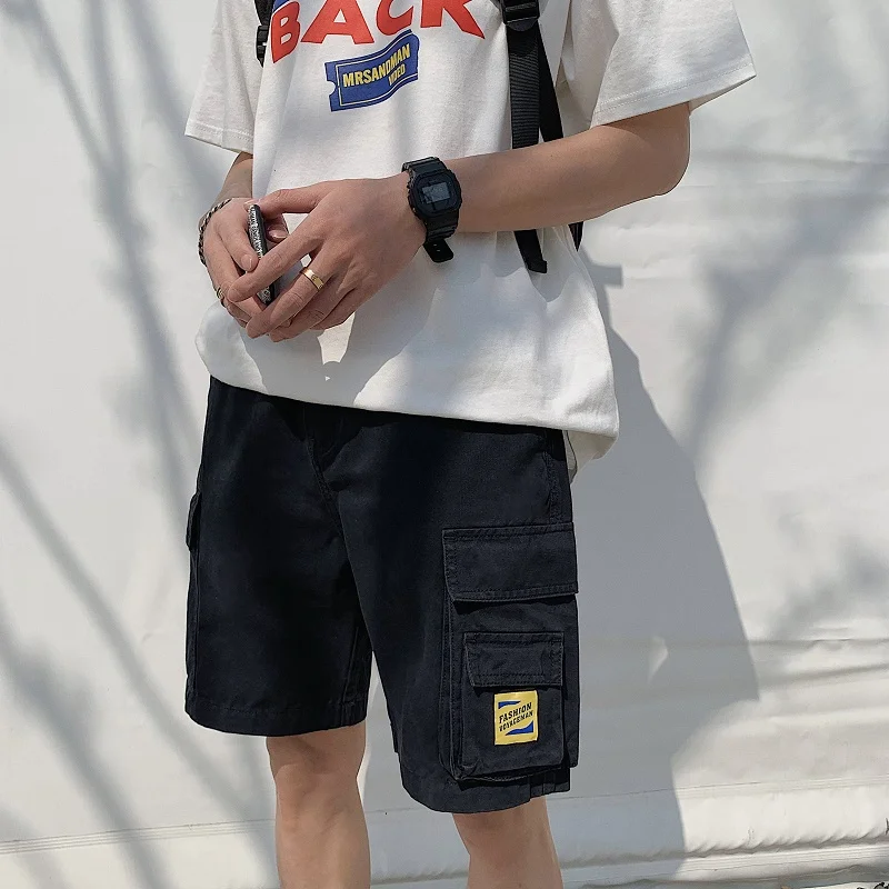 

2020 Summer New Youth Popular Multi-pocket Loose Tooling Shorts Fashion Casual Straight Five-point Pants Black / Khaki M-XL