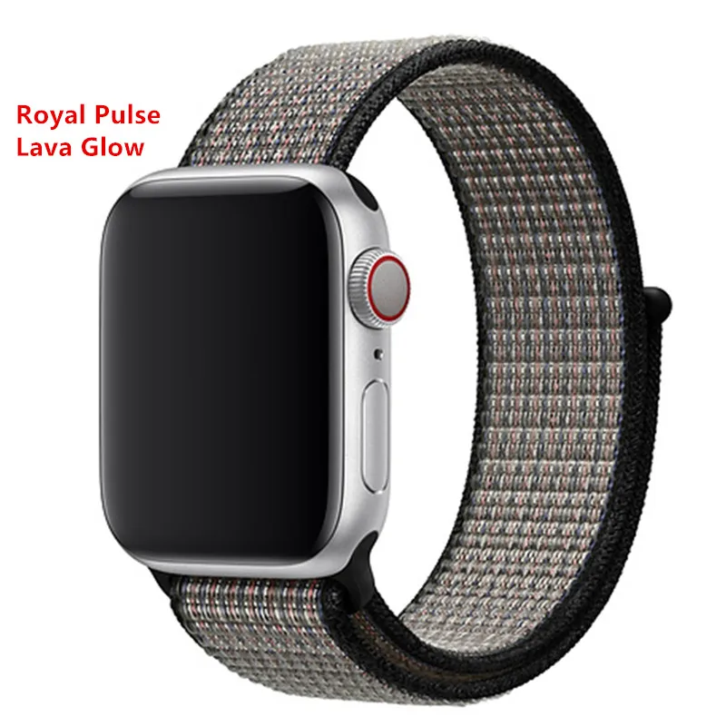 Нейлоновый ремешок для apple watch группа 4/5 44 мм/40 мм, correa apple watch 3 42 мм/38 мм iwatch серии 5/4/3/2 разноцветный коннектор ремешок для часов - Цвет ремешка: Royal Pulse Lava
