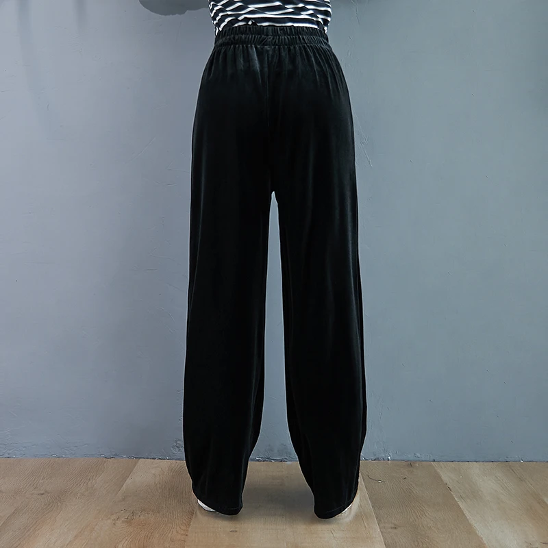 

Pleuche Wide Leg Pants Female 2020 Autumn and Winter New Style Elastic Waistband Lace-up Loose Leisure Drooping Slimming