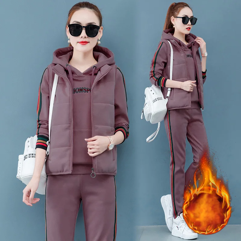 Плюс толстый Комплект из трех предметов спортивная одежда женские толстовки