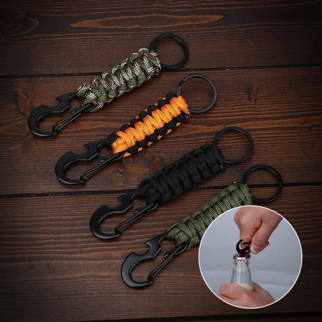 

Outdoor Keychain Ring Camping Carabiner Military Paracord Cord Rope Camping Survival Kit Emergency Knot Bottle Opener Key Chain