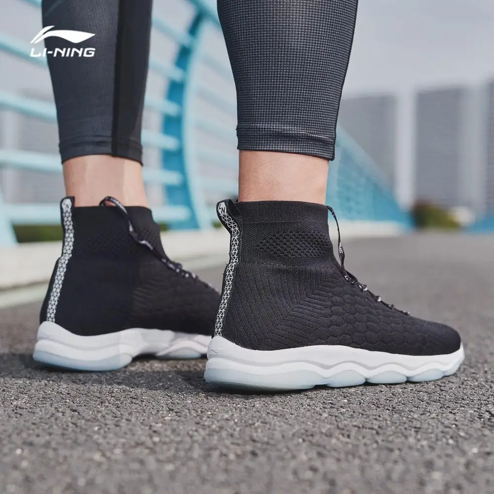 Li-Ning/мужская спортивная обувь без подушек, одноцветная, дышащая, с высоким вырезом, с подкладкой, как Носок, спортивная обувь AFJN009 SOND18