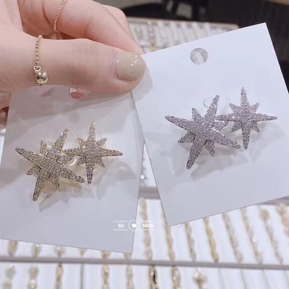 

Victorian Micro Pave CZ Double Layer Star Brooch Pin Silver Statement Long 8 Point Small Star Burst Pin Broach for Women Men