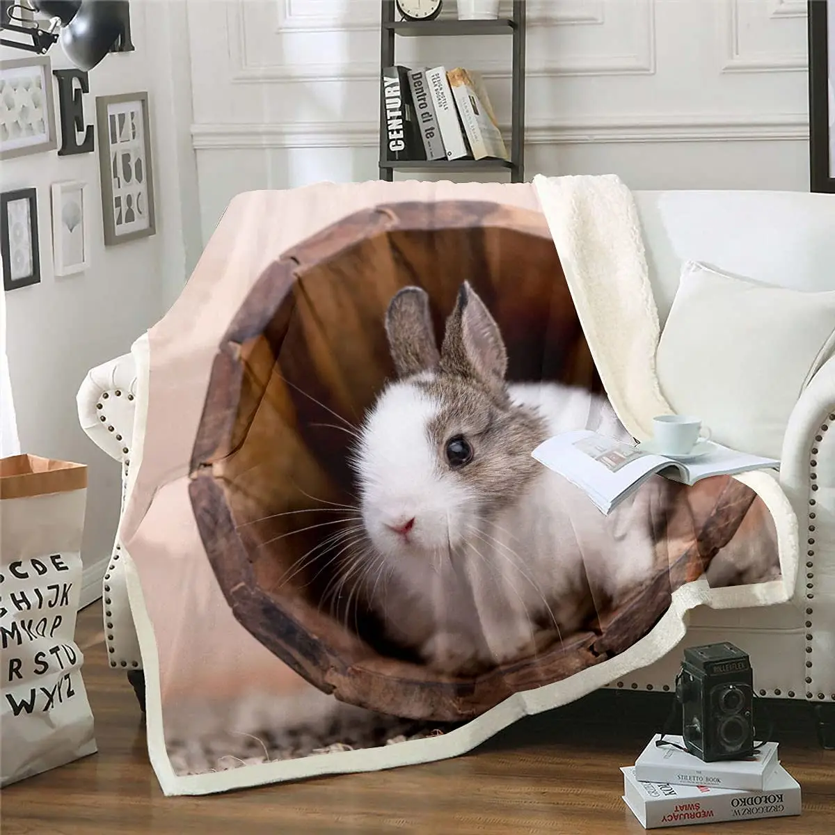 

Erosebridal Rabbit Bed Blanket Lovely Animal Throw Blanket for Boys Girls Youth,Cute Pet Fleece Blanket White Rabbit