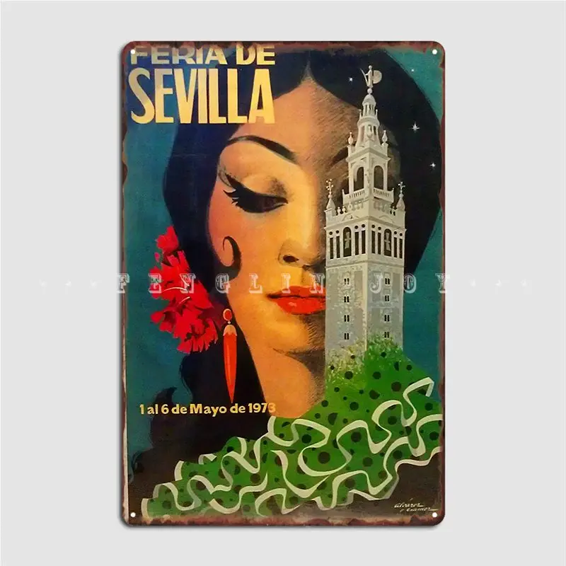 

Винтажный печатный плакат Feria De Sevilla, металлическая табличка, дизайнерский Настенный декор, гараж; Клуб кинотеатр, плакаты