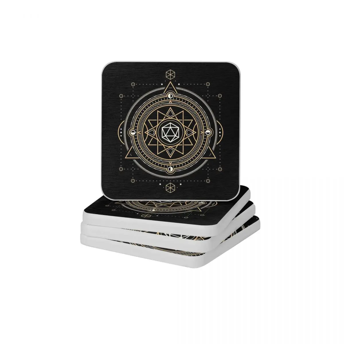 

Polyhedral D20 Dice Sacred Symbol Of The Occultist Diatomite Square Round Shape Coaster Anti-Scald Cup Bonsai Mat Soap Pad 10x10