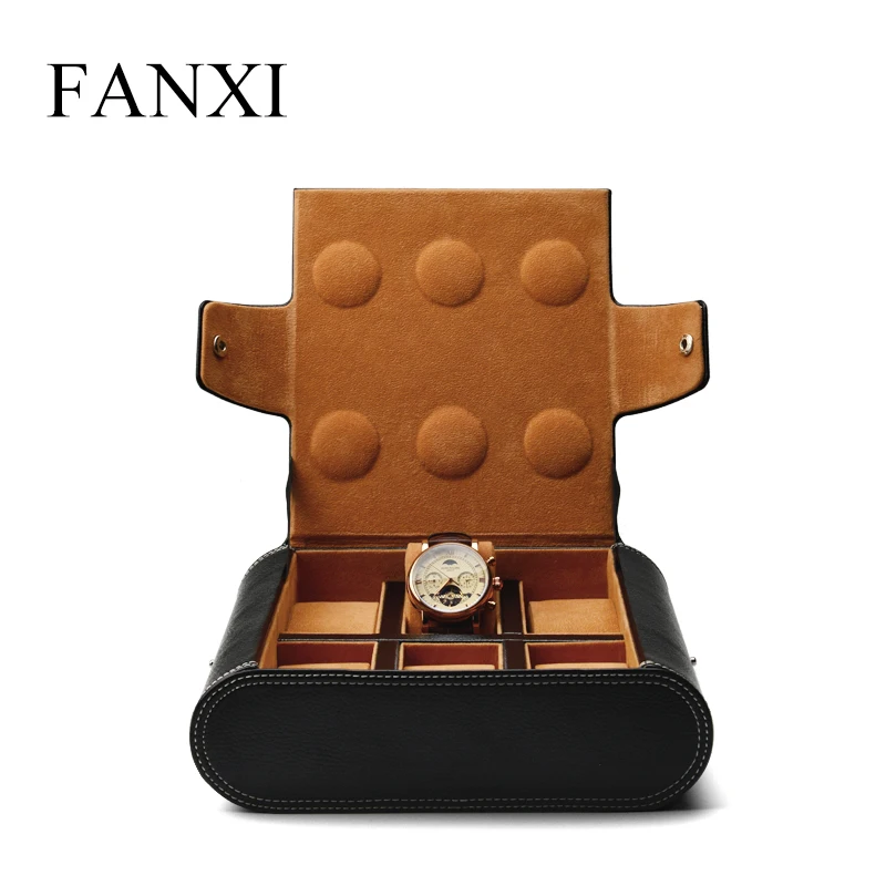 Fanxi New Black PU Leather Wrist Watch Display Bag Portable Watch Storage Velvet Internal Jewelry Organizer High Quality