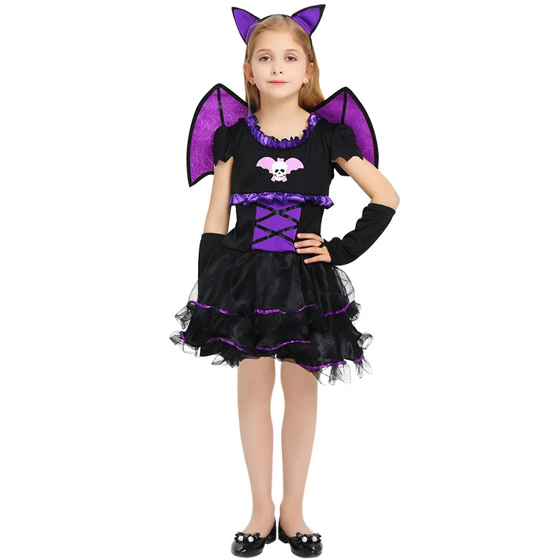 

Fancy Masquerade Children's day birthday party Bat Cosplay Dress Witch wings Clothing for Kids Girls jumpsuit