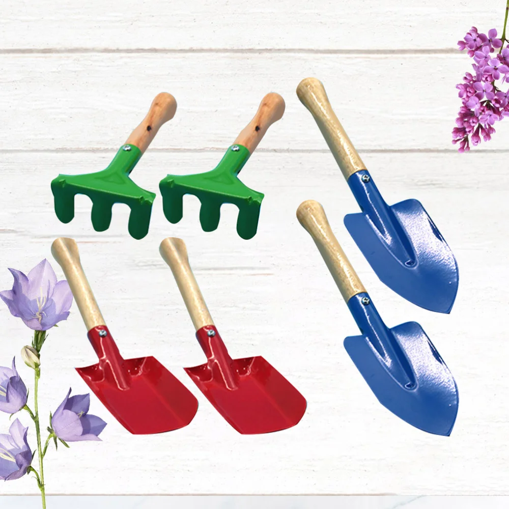 

6PCS Children Garden Tool Iron Shovel Trowel Rake with Wooden Handle for Kids Child Girl