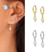 luxury female crystal zircon hoop earrings fashion 925 silver ear buckle pendant jewelry wedding engagement charm earrings