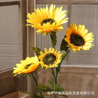 simulation 3 heads sunflower silk flower fall decoration for home decoration photography props wedding fake flowers