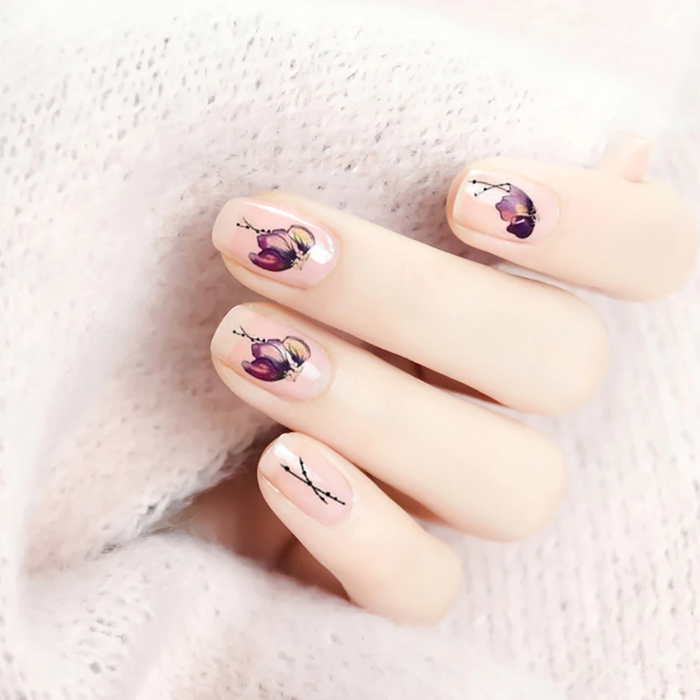 8 листов водных переводных наклеек с лепестками цветов для ногтевого дизайна