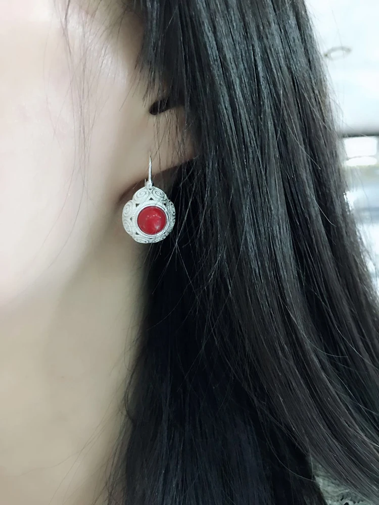 

Ethnic Style 925 Sterling Silver Earrings Mongolian Element Earrings Mongolian Style Sterling Silver Earrings