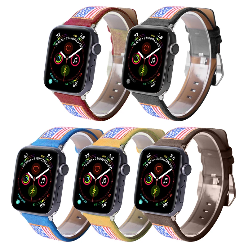 

Compliance Apple Watch band 38mm 40mm 41mm 42mm 44mm 45mm 49mm Knitted Flag Leather Band Straps for iWatch 8/7/6/5/4/3/2/1SE