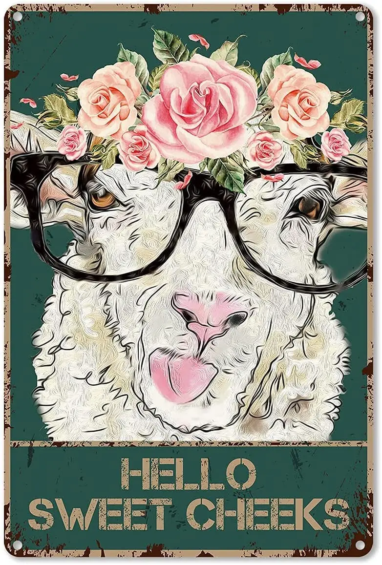 

Metal Tin Sign Hello Sweet Cheeks Art Poster Home Living Room Bedroom Room Decoration Retro Square Metal Sign 8X12 Inch