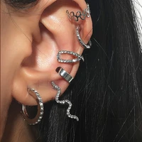 6 piece set exaggerated snake shaped earrings for women retro zircon holeless ear clip punk earrings nightclub accessories