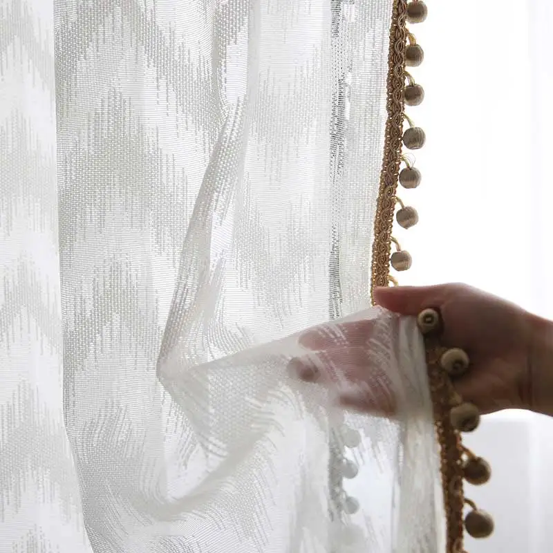 Luxury Wave Stripe Tulle Window Curtain For Livingroom White Sheer Voile Bedroom Jacquard Fabric Kitchen | Дом и сад