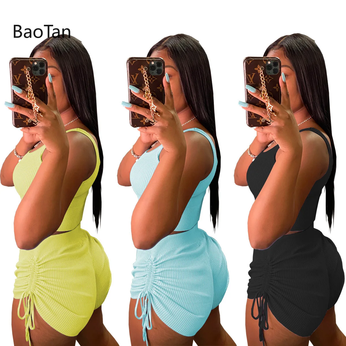 

Sexy Solid Color Two-piece Woman Outfits Sportswear 2PC O-Neck Short Sleeve Hot Pants Suit