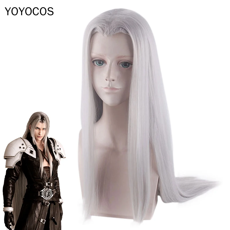 

FF7 Sephiroth Cosplay Wig Final Fantasy VII Remake Cosplay 100cm Silver Gray Long Hair Heat Resistant Synthetic Hair+Hairnet