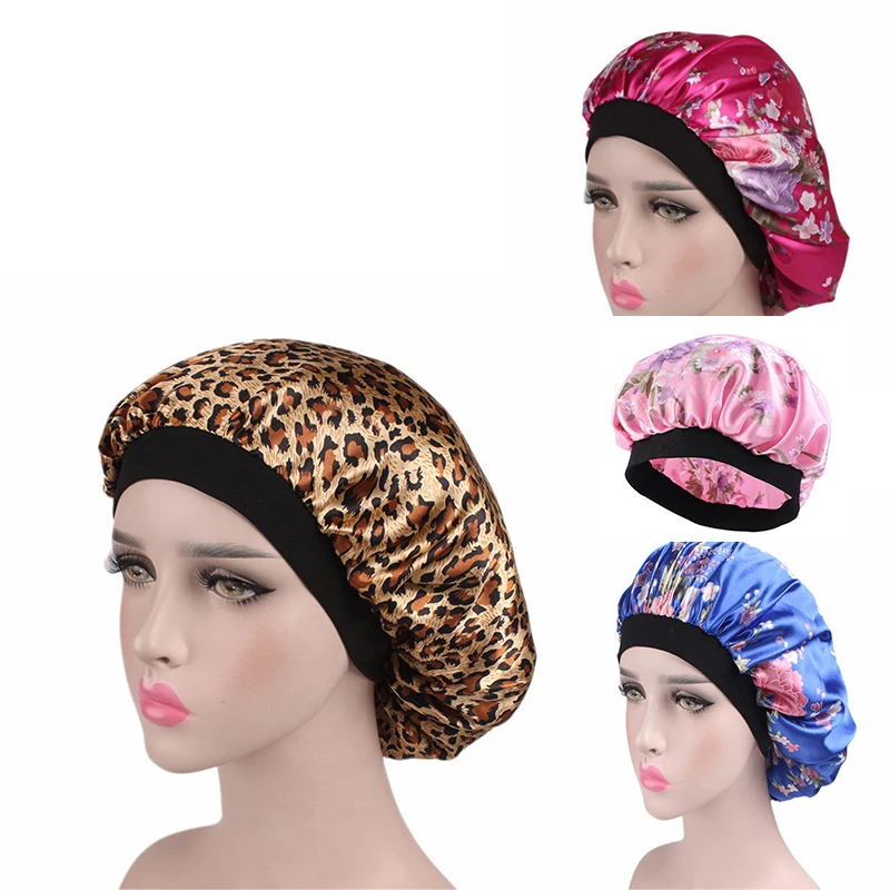 

Extra Large Satin Silky Bonnet Sleep Cap with Premium Elastic Band For Women Solid Color Head Wrap Brimmed Nightcap Night Hat