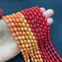 synthetic red coral stone beads round handmade fashion loosely spaced beads for jewelry making diy crafts accessories size 6x8mm