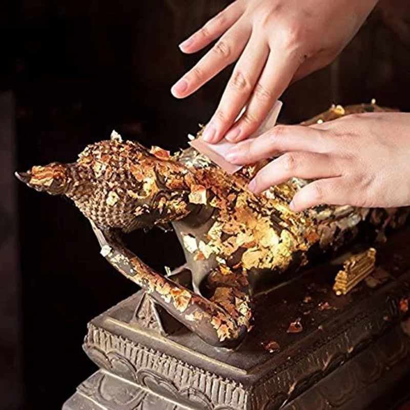 

NEW 100Pcs Imitation Gold Leaf 3.5x3.5inch Gold Leaf Gilding Foil Imitation Gold for Painting Arts Crafts DIY Decoration