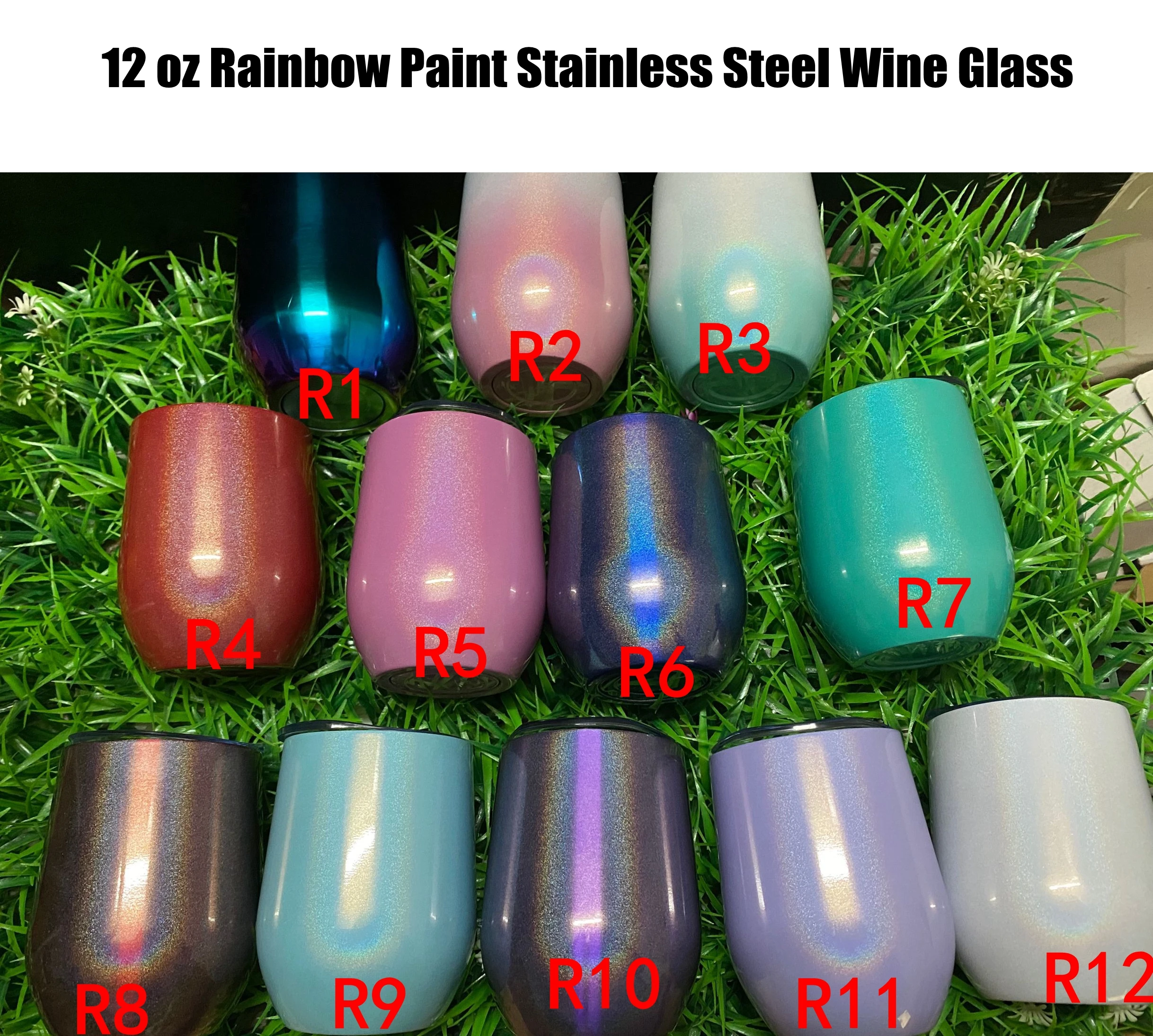 12 oz Rainbow Paint Stainless Steel Wine Glass Thermos Coffee Mug Egg Cup Stemless Wine Tumbler Milk Cups Party Gifts