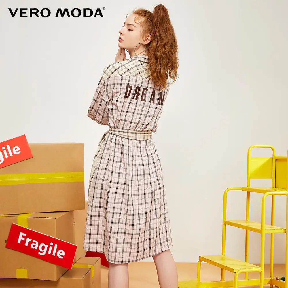 Vero Moda Новое Стильное клетчатое платье-рубашка с буквенным принтом | 31937D516