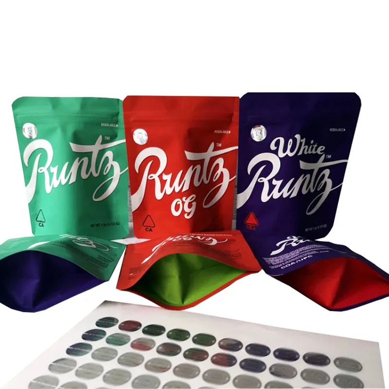 

Smell Proof Resealable Mylar 3.5g Weed Bags Runtz with Child-Proof Ziplock with labels