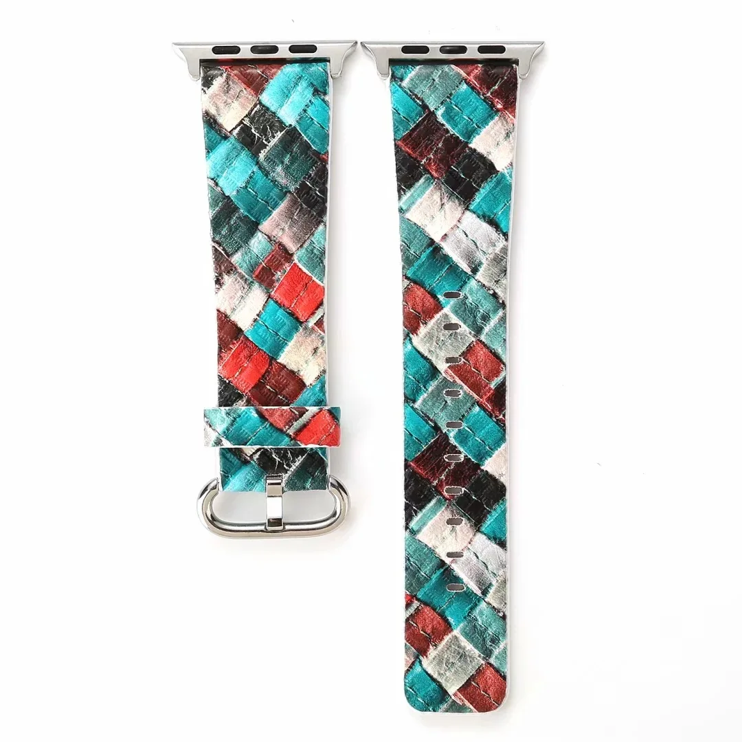 Шорты с узором Летние штаны Кожаный ремешок для наручных часов Apple Watch версии 5 4 3