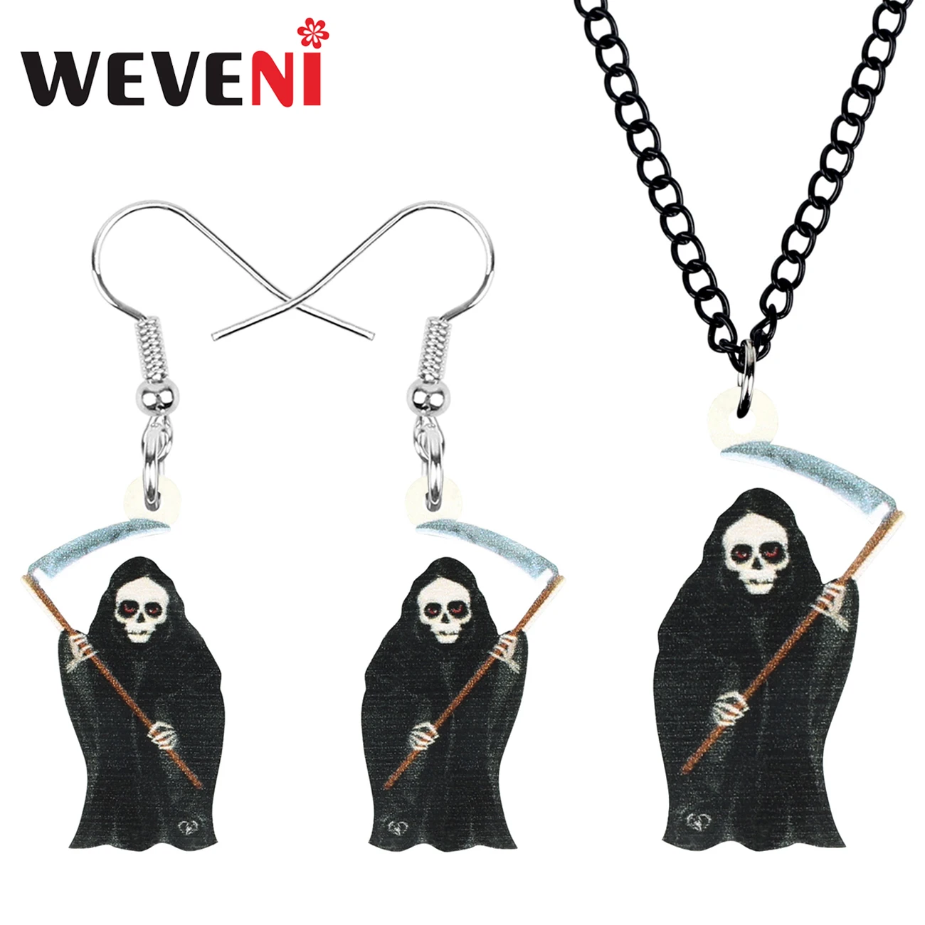 WEVENI акриловый Хэллоуин черный мрачный жнец Ювелирные наборы печать большое