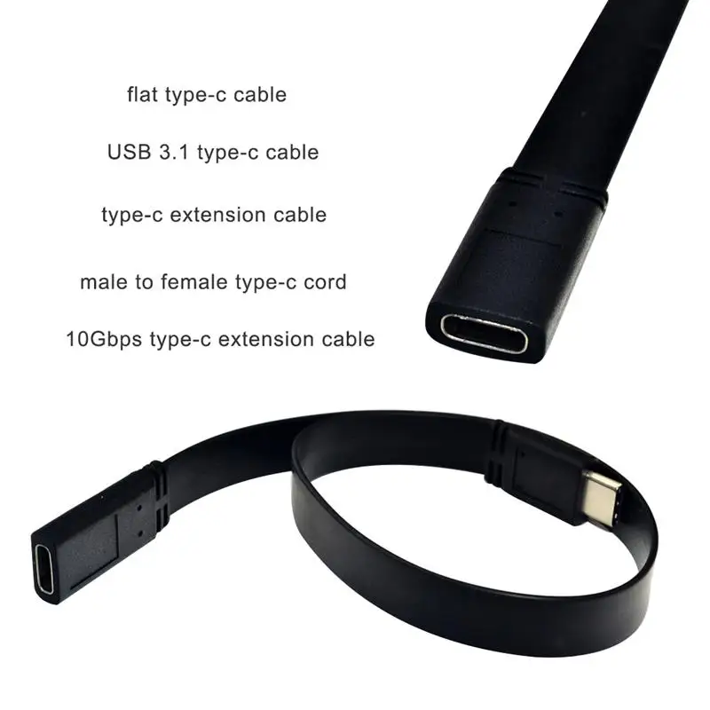Kaufen Typ-c Kabel USB 3,1 Typ-c Männlich Zu Weiblich Verlängerung Kabel 10Gbps Übertragung Geschwindigkeit Flache Daten Kabel