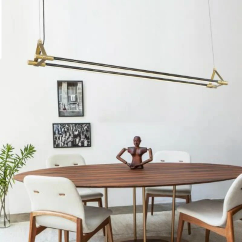 

Post modern simple dining room long chandelier minimalist led long table lamp bar shop commercial clothing shop copper lamp