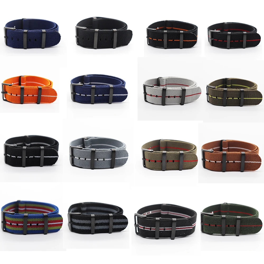 Nato Nylon Strap Watch Elastic Belt For French Troops Parachute Bag Watchband Black Buckle 20mm 22mm Military Wristwatch band