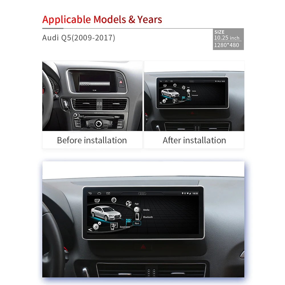 

MCWAUTO for Audi Q5 High Version 2009-2016 10.25 Car Radio Android10.0 GPS Navigation 4G WiFi BT Mirrorlink 2G RAM 32G ROM