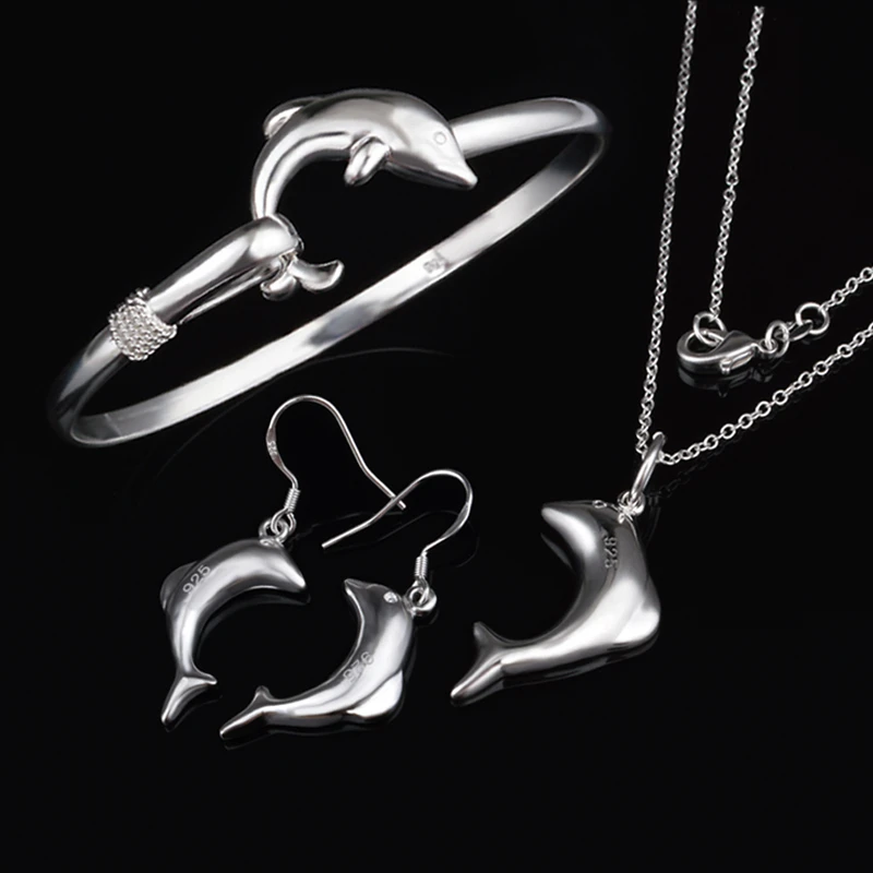 Женский комплект ювелирных изделий из серебра 925 пробы колье и сережки с