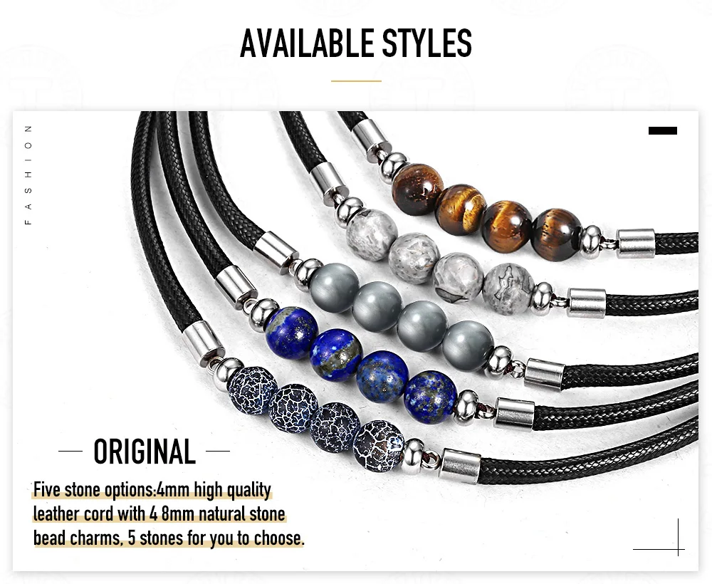 Trendsmax 8mm Natural Tiger Eye Stone Bead Necklace Charm Black Leather Cord Choker Necklace for Men Women Jewelry Gift DN125
