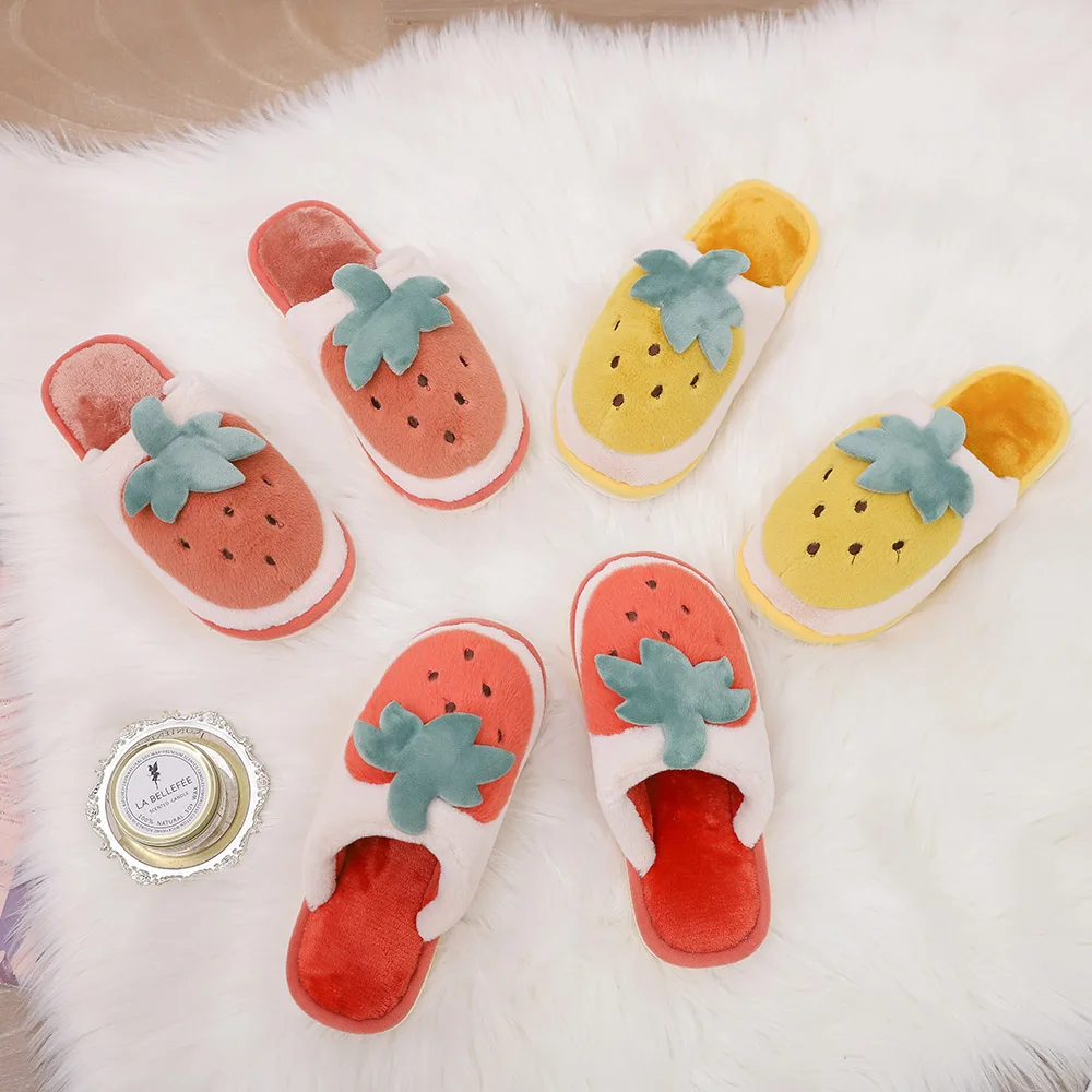 

Winter House Fur Slippers Warm Cotton Shoes Cute strawberry Indoor Bedroom Women Ladies Lovers Furry Slides Women Furry Slippers