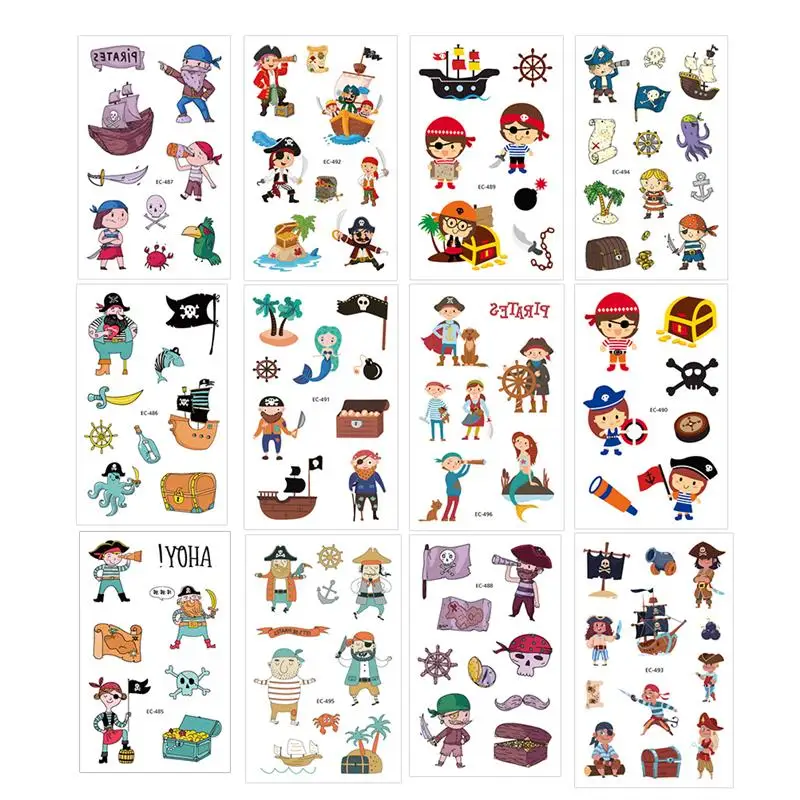 12 листов водостойких наклеек для татуировок пиратский узор наклейка тату