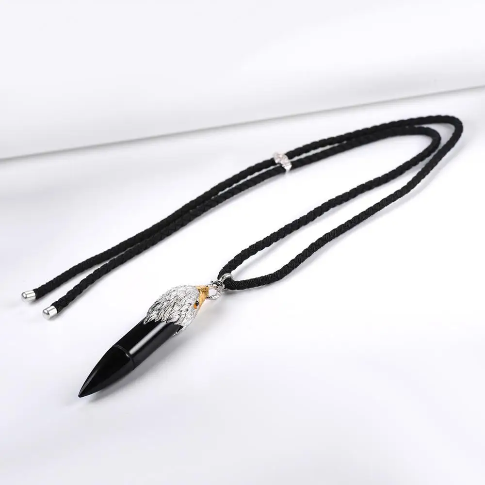 Природные обсидиана и гранат двухцветный 925 пробы Серебряный Орел смелый кулон шпагат, веревки Цепочки и ожерелья Украшения для мужчин подарок на день отца