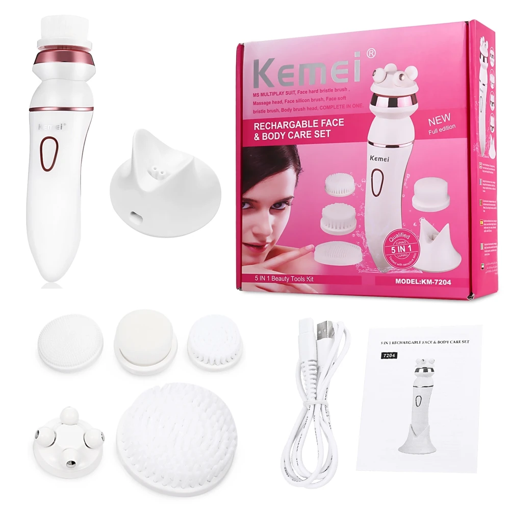 

Kemei 5 In 1 Women Wash Facial Cleansing Brush Deep Clean Kit Skin Care Body Face Rechargeable Electric Facial Massager Devices