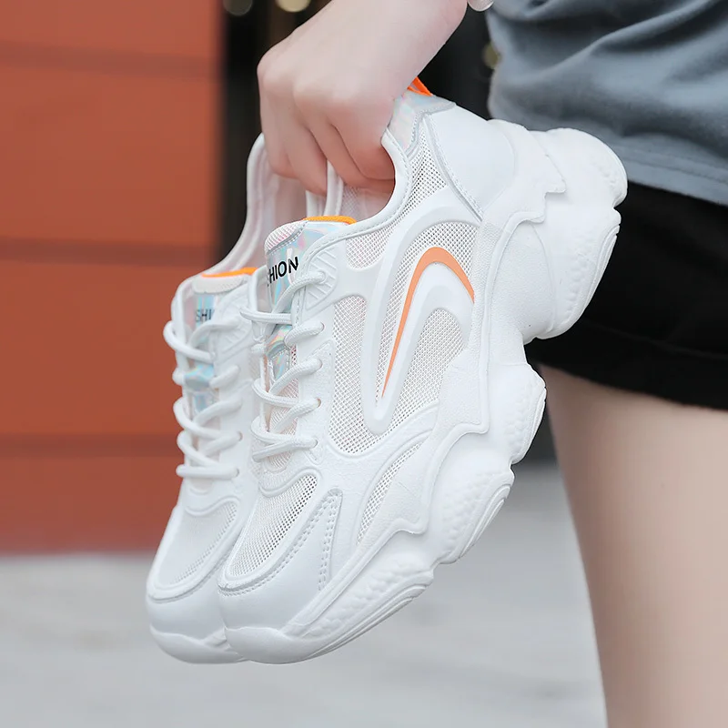 

2021 White Sports Shoes Women Shoes Tenis Feminino Casual Lace Chubby Soled Women's Shoes Leather Shoes Sports Shoes Vulcanized