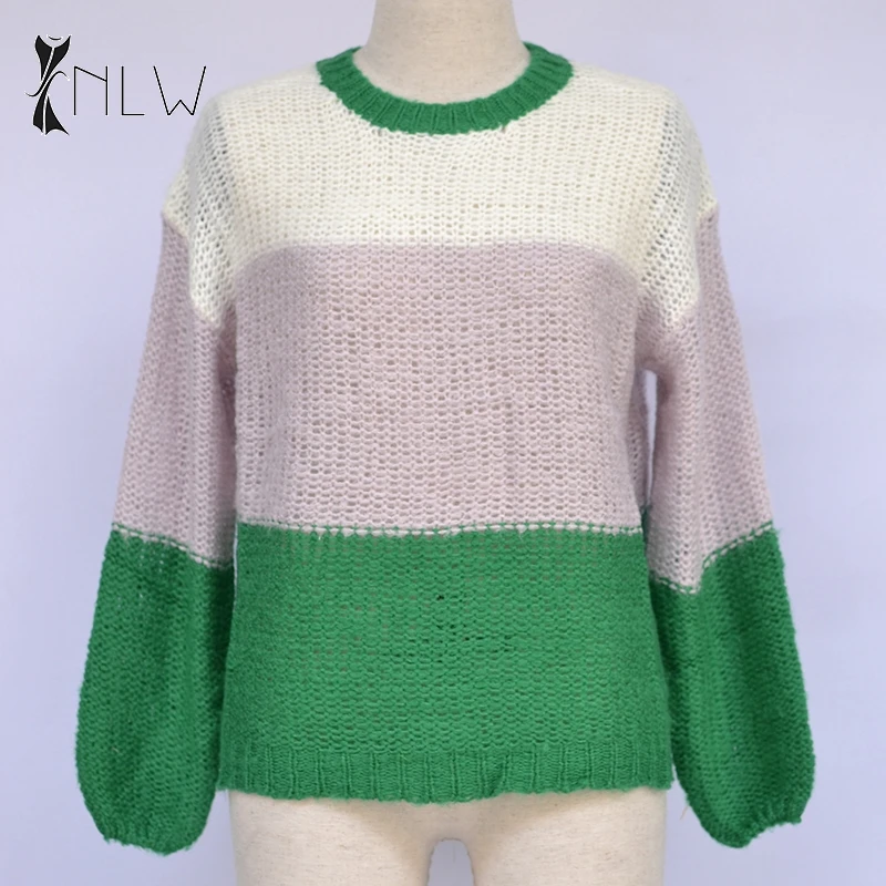 NLW хаки размера плюс женский свитер 2019 осень зима длинный рукав полый джемпер
